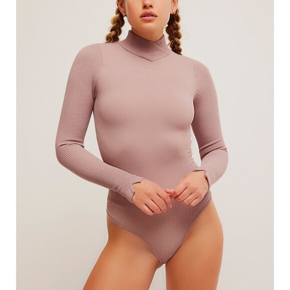 Free People Tops - FREE PEOPLE XYZ Recycled Turtleneck Bodysuit / Mocha Mauve